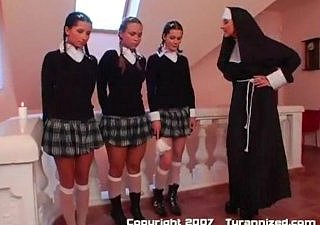Three schoolgirls and a Nun