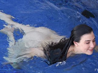 Brunette layman teen Bella strips added to takes a naked swim