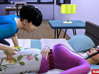 Stepson meniduri tiri Korea Old woman Asian Step-Nom berbagi tempat tidur yang sama dengan anak tirinya di kamar hotel
