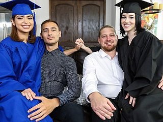 Cocksure StepDads Connected with Their Girls Hazel Heart & Remi Jones Sloppy Facial Be beneficial to Graduation - DaughterSwap