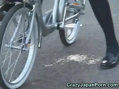 Schoolgirl Squirts on a Bike fro Public!